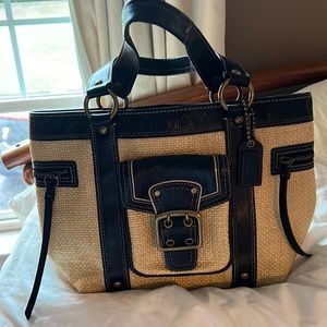 Coach Straw and Black leather trim tote like 🆕